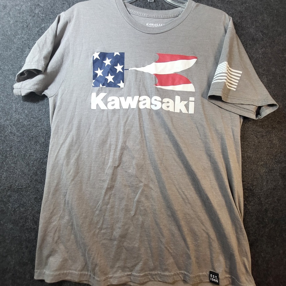 Kawasaki Heritage Collection W/ Flag Logo Short Sleeve T-shirt Men's Large Gray